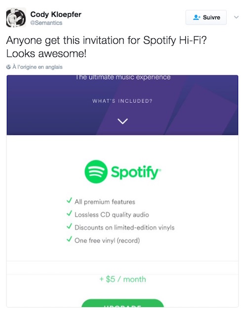 Spotify Hi Fi sur twitter