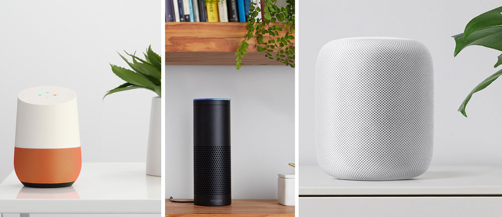 Google Home vs Amazon Echo vs Apple HomePod vs plantes vertes